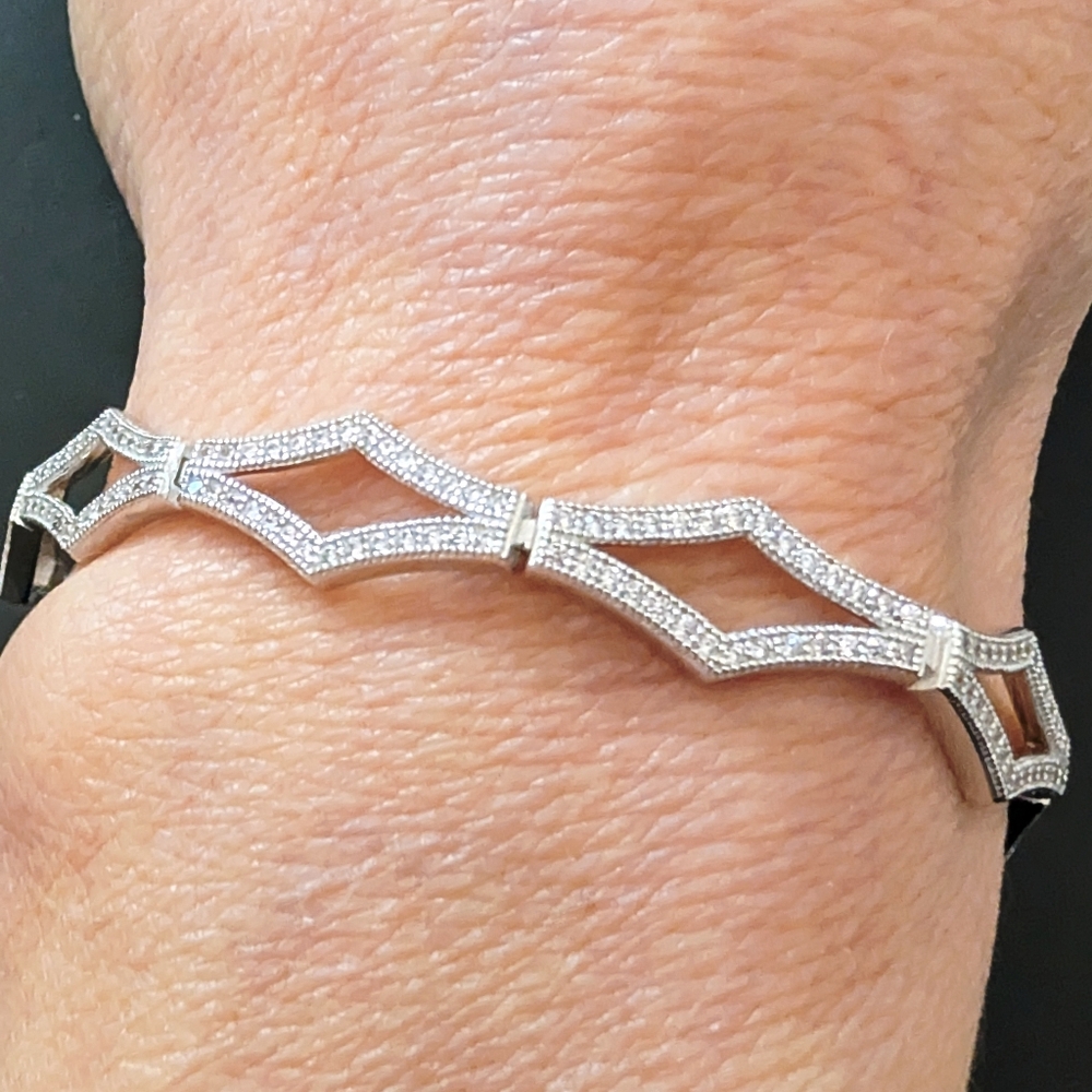 Exquisite LaFonn Art Deco Sterling Silver Diamond Contemporary Tennis Bracelet